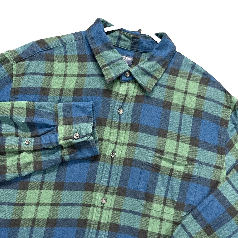 J Crew Flannel Shirt Mens XL Black Watch Plaid Long Sleeve Button Up Workwear